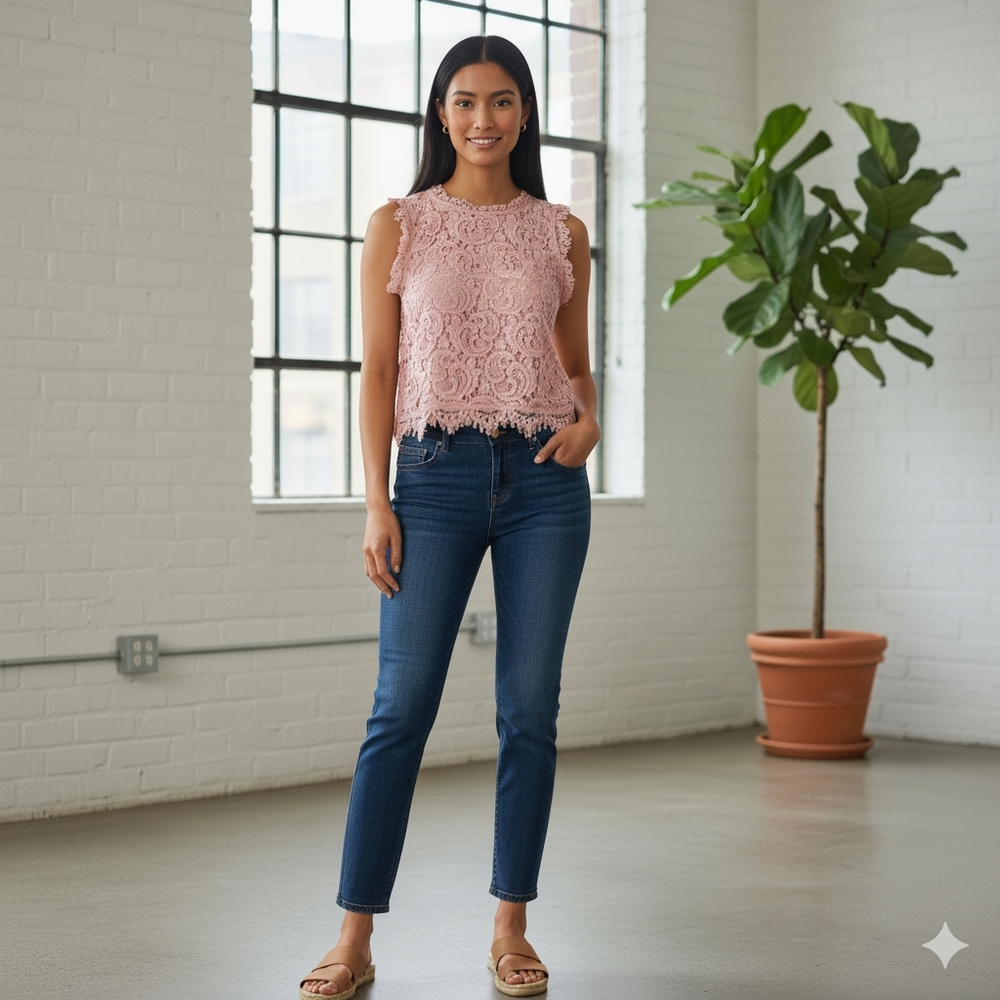 J.O.A. Pink Lace Crop Top